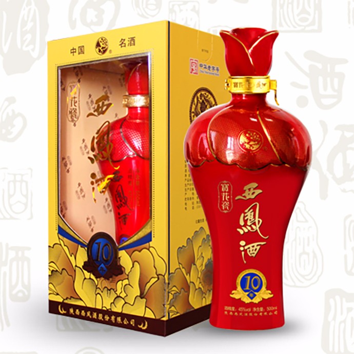 45度宝花瓷西凤酒10年500mL×6盒