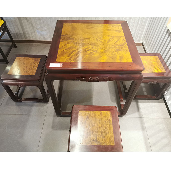 老挝大红酸枝金丝楠方桌 5件套 1桌4凳
