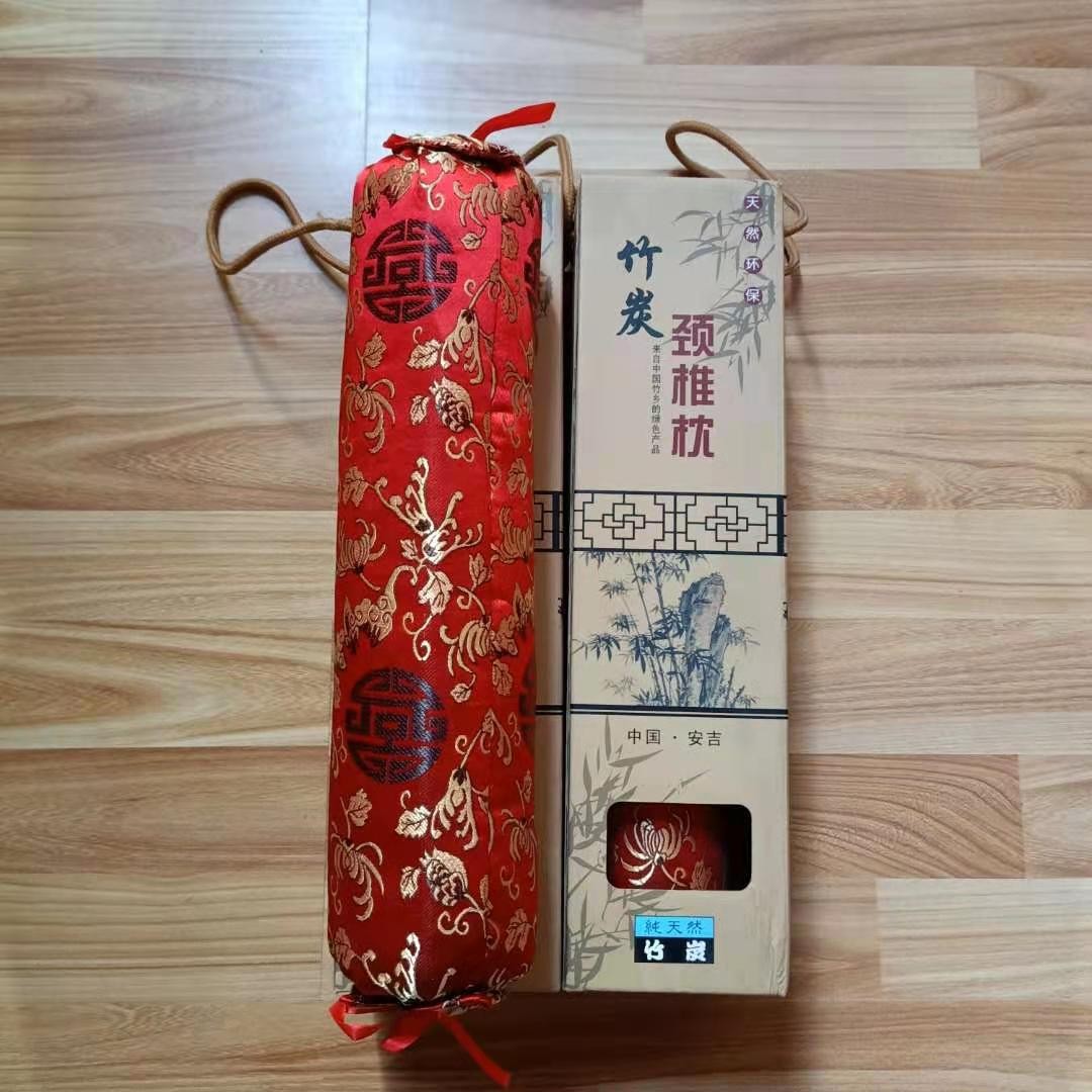 圆形全竹炭枕头 圆柱形糖果枕 成人矫正修复颈椎枕 硬护颈枕芯