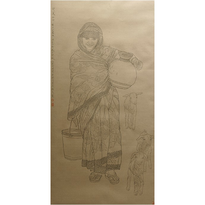 白描作品《印度妇女》
