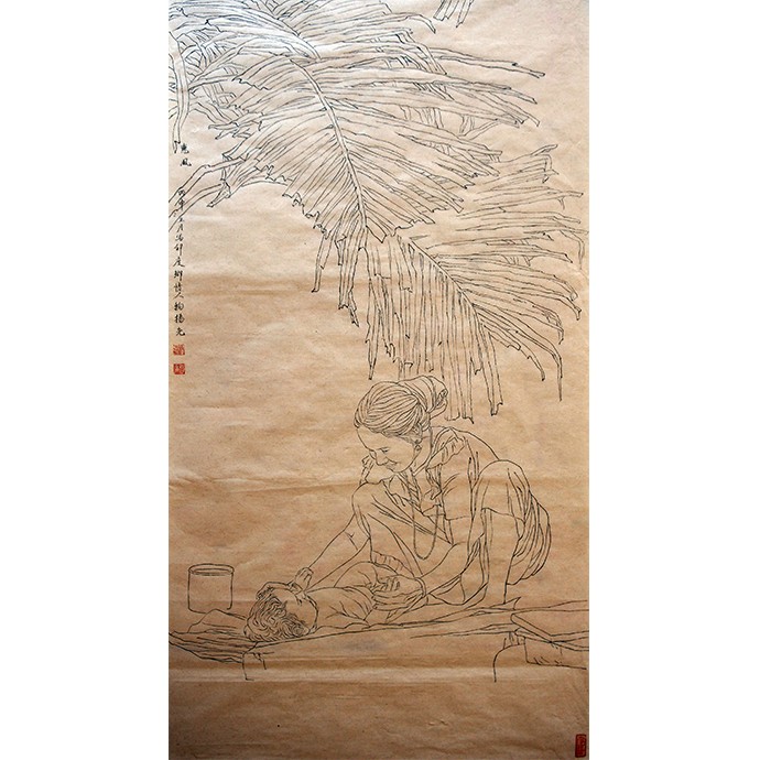 白描作品《印度乡情人》