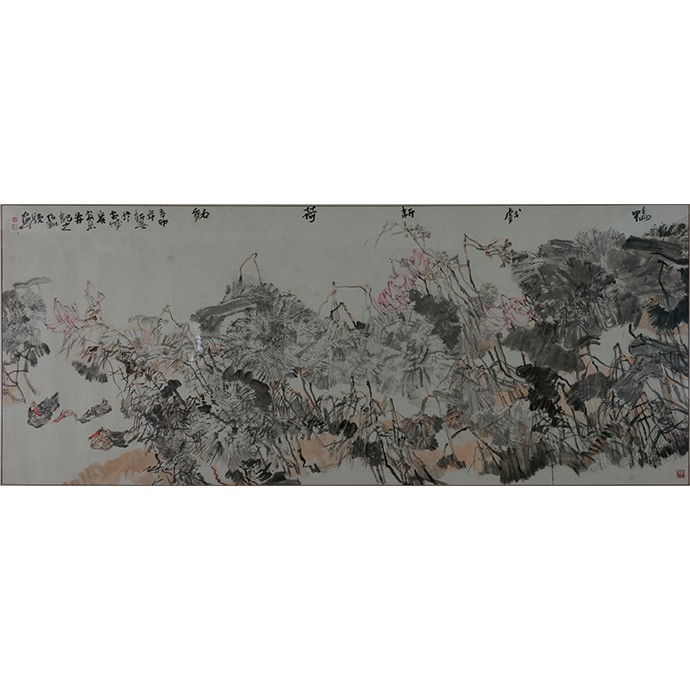 花鸟作品《鸭戏新荷动》
